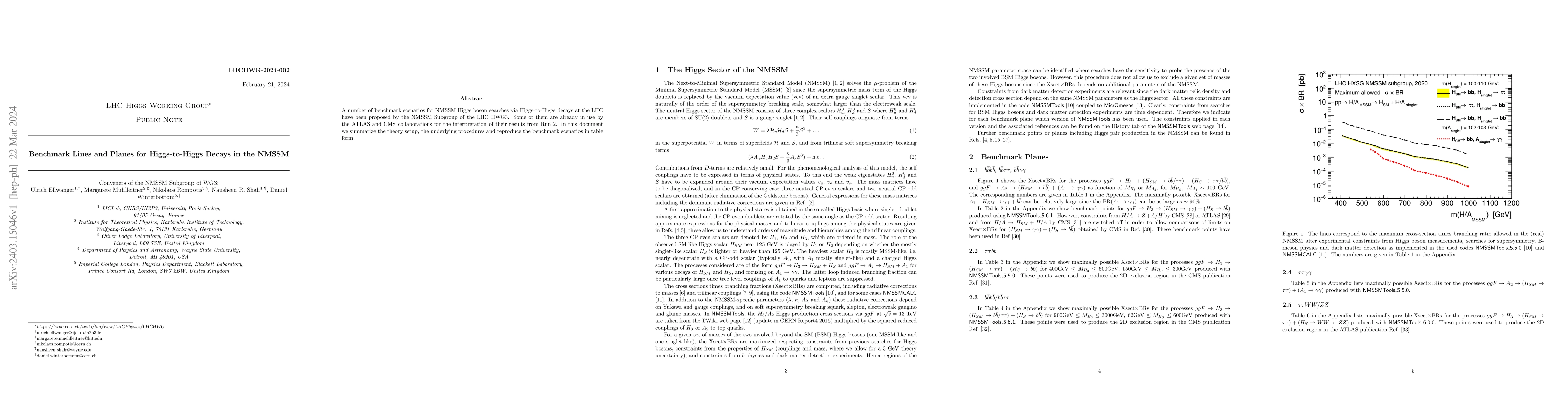 Thumbnail for Benchmark Lines and Planes for Higgs-to-Higgs Decays in the NMSSM