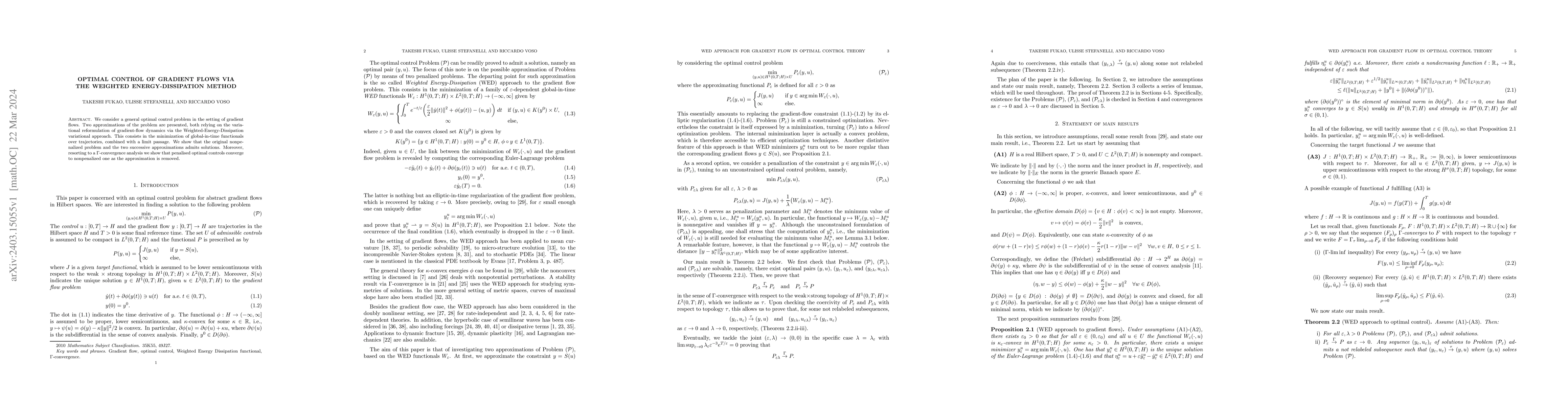 Thumbnail for Optimal control of gradient flows via the Weighted Energy-Dissipation
  method