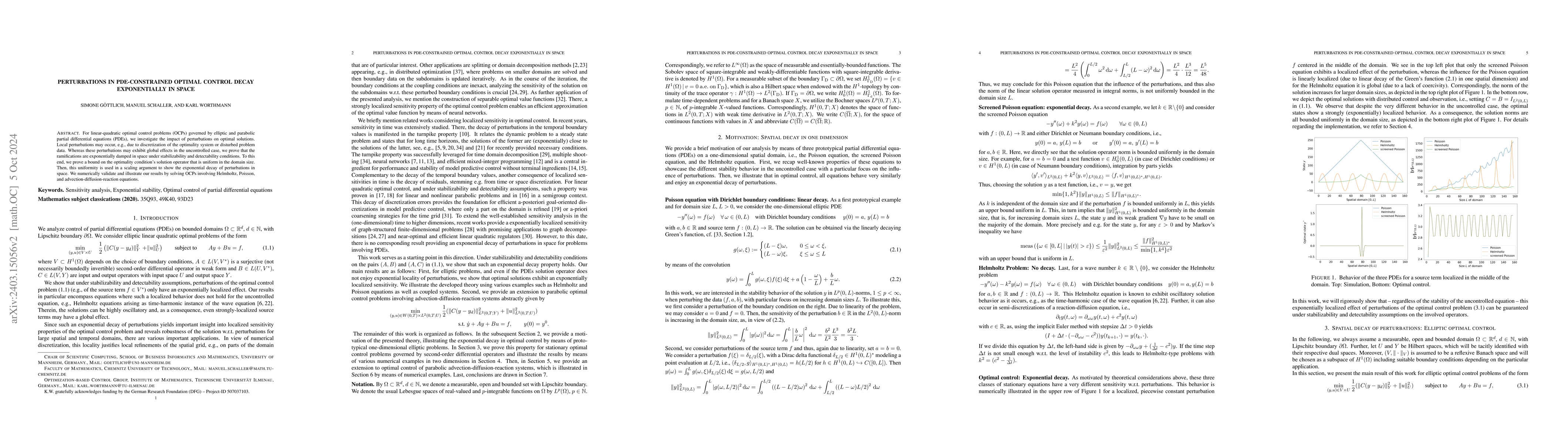 Thumbnail for Perturbations in PDE-constrained optimal control decay exponentially in
  space
