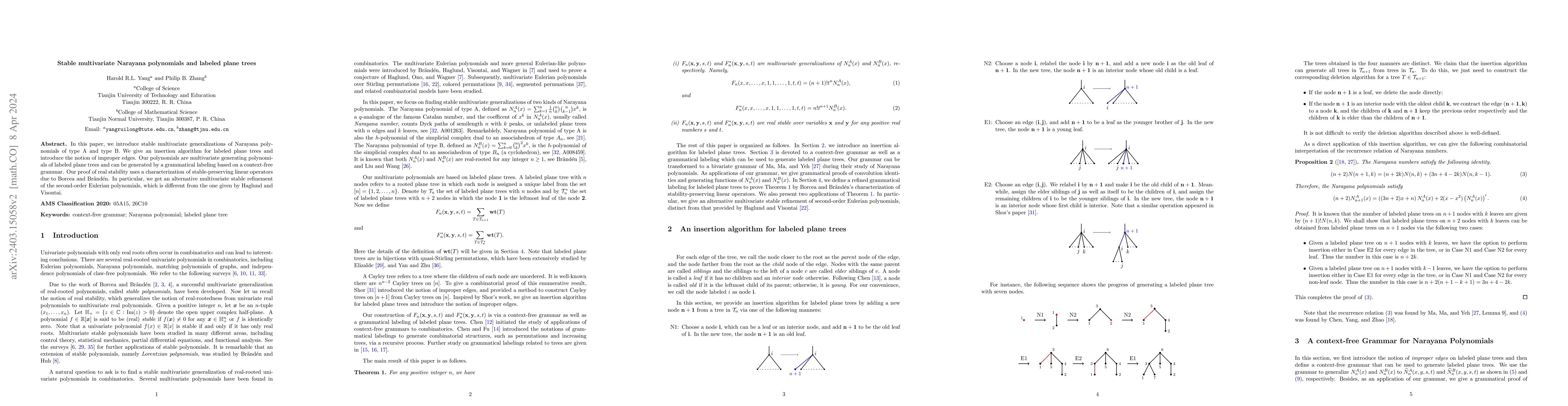 Thumbnail for Stable multivariate Narayana polynomials and labeled plane trees