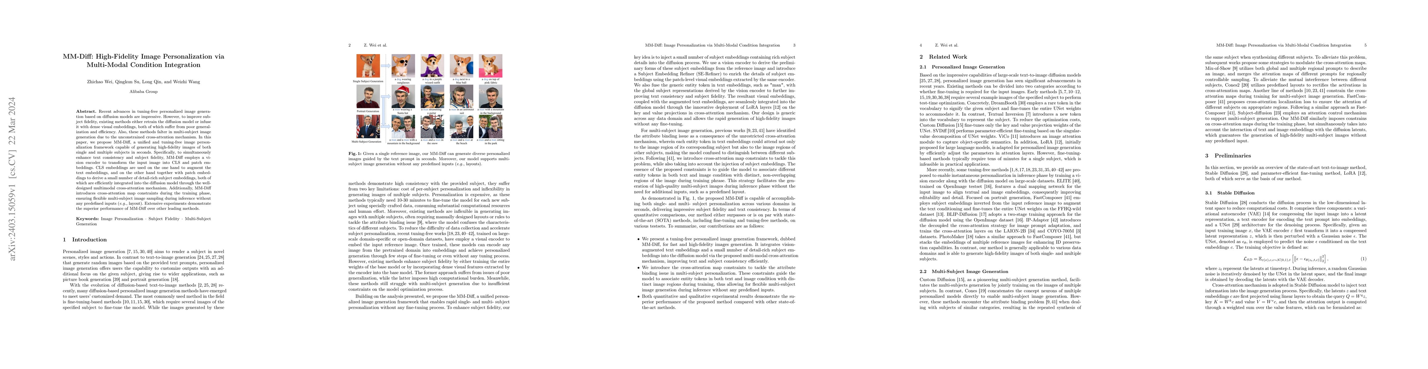 Thumbnail for MM-Diff: High-Fidelity Image Personalization via Multi-Modal Condition
  Integration