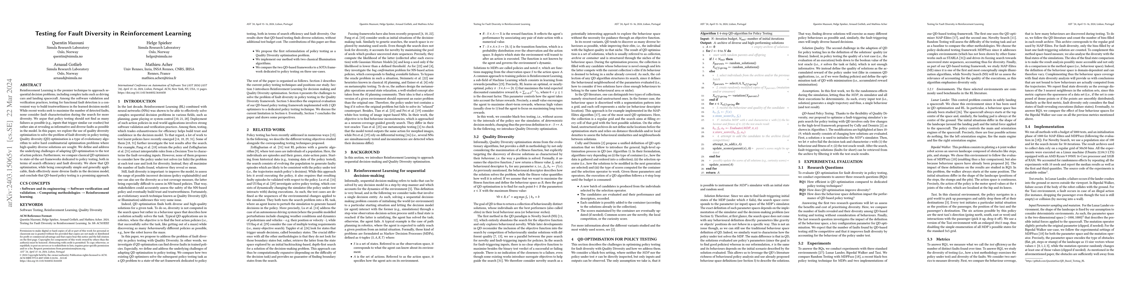 Thumbnail for Testing for Fault Diversity in Reinforcement Learning