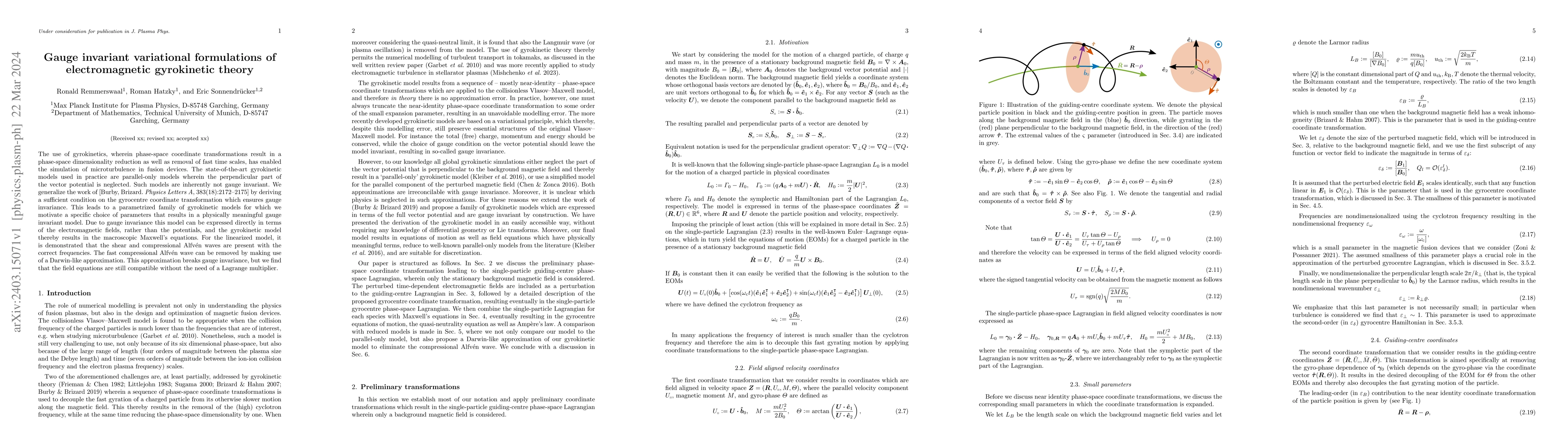 Thumbnail for Gauge invariant variational formulations of electromagnetic gyrokinetic
  theory