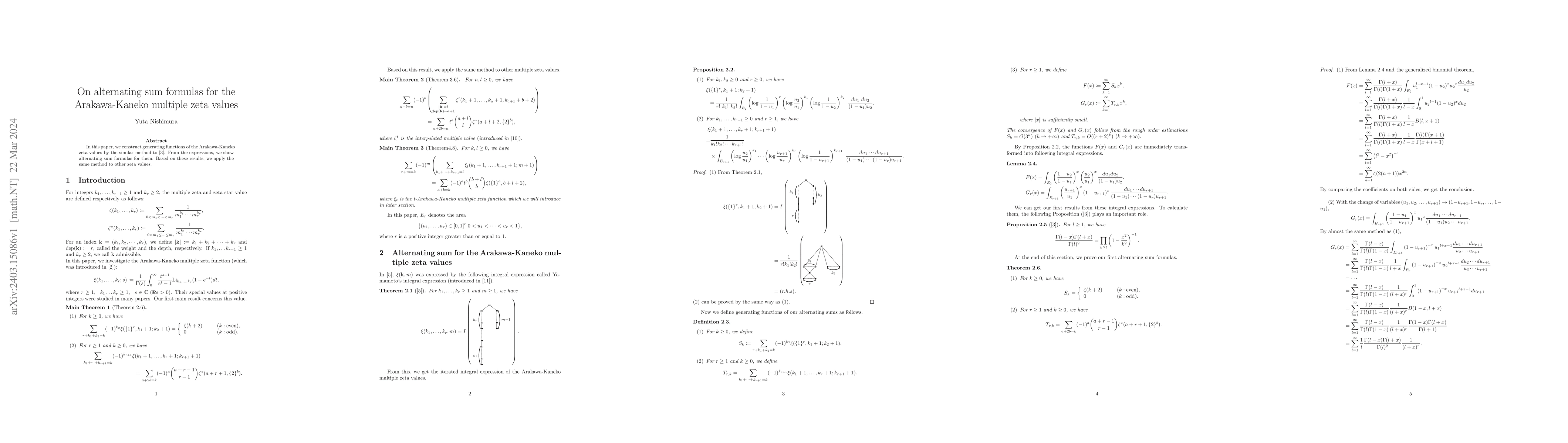 Thumbnail for On alternating sum formulas for the Arakawa-Kaneko multiple zeta values