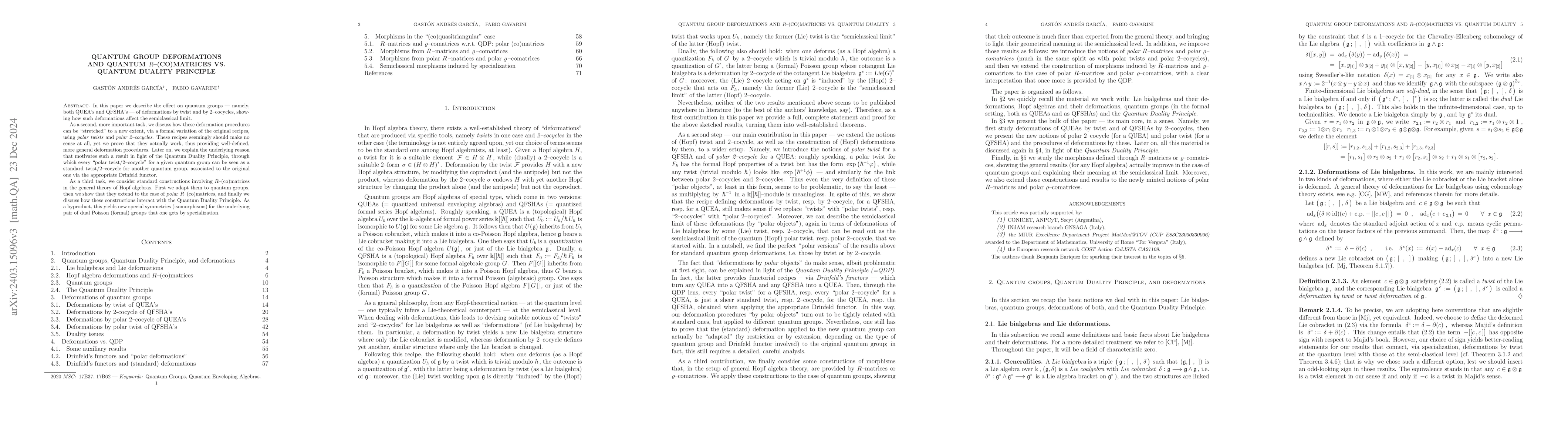 Thumbnail for Quantum group deformations and quantum $ R $-(co)matrices vs. Quantum
  Duality Principle