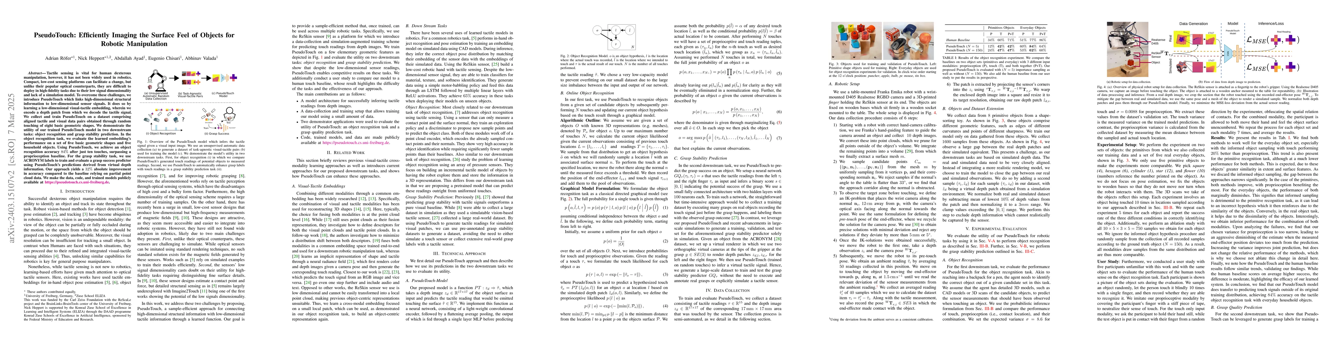 Thumbnail for PseudoTouch: Efficiently Imaging the Surface Feel of Objects for Robotic
  Manipulation