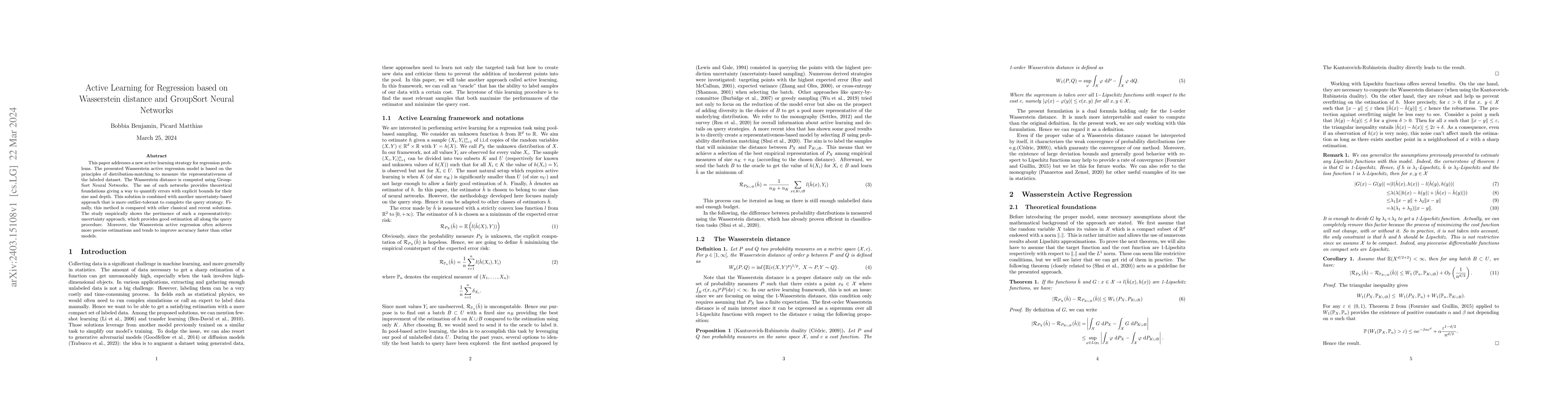 Thumbnail for Active Learning for Regression based on Wasserstein distance and
  GroupSort Neural Networks
