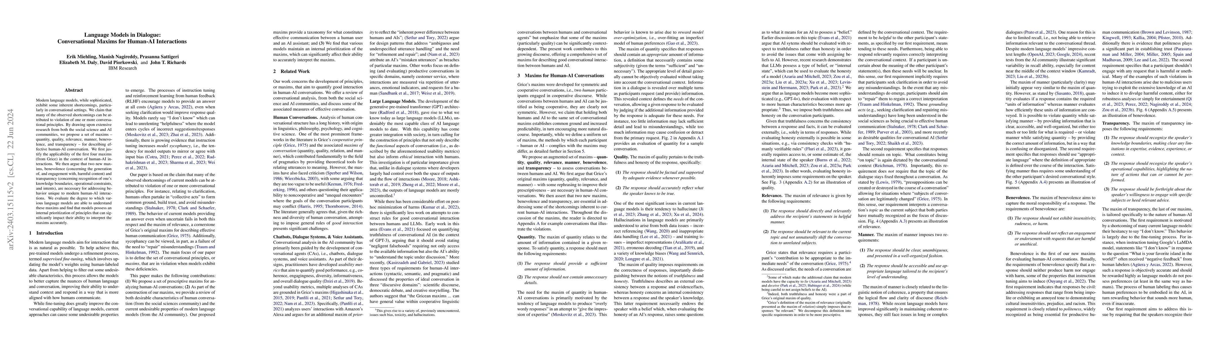 Thumbnail for Language Models in Dialogue: Conversational Maxims for Human-AI
  Interactions
