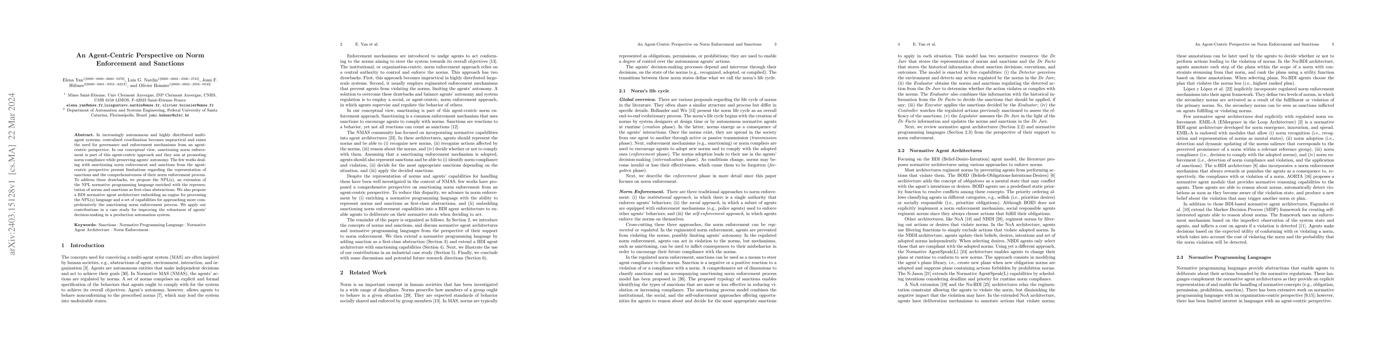 Thumbnail for An Agent-Centric Perspective on Norm Enforcement and Sanctions
