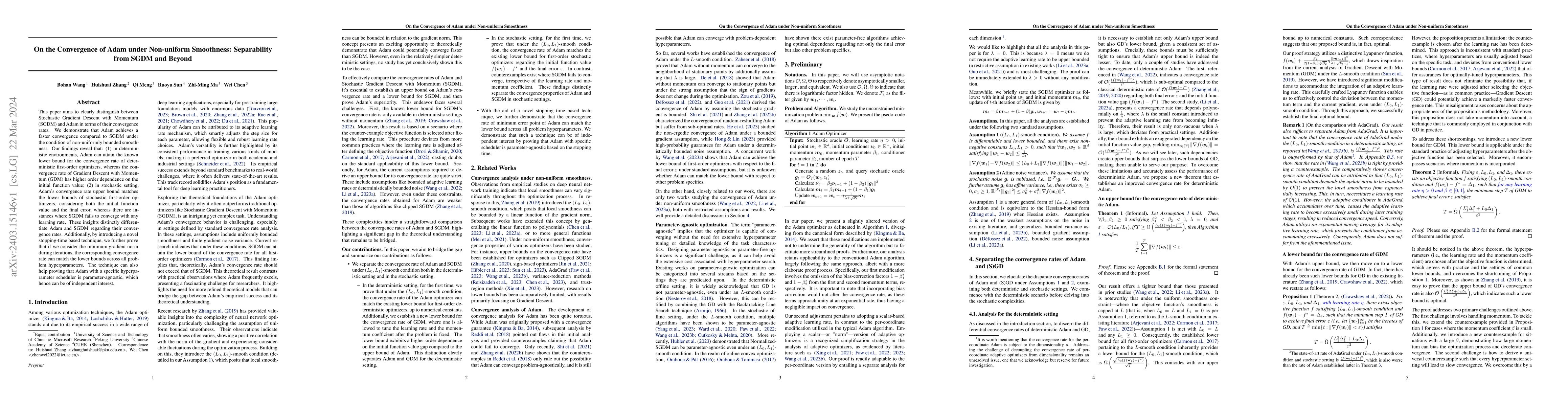 Thumbnail for On the Convergence of Adam under Non-uniform Smoothness: Separability
  from SGDM and Beyond