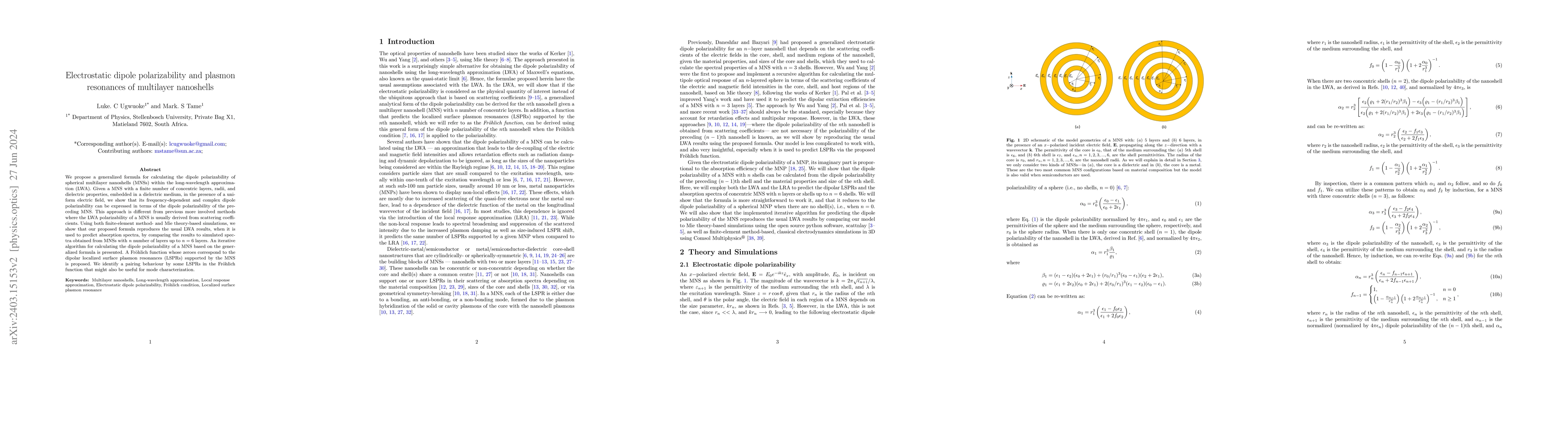 Thumbnail for Electrostatic dipole polarizability and plasmon resonances of multilayer
  nanoshells
