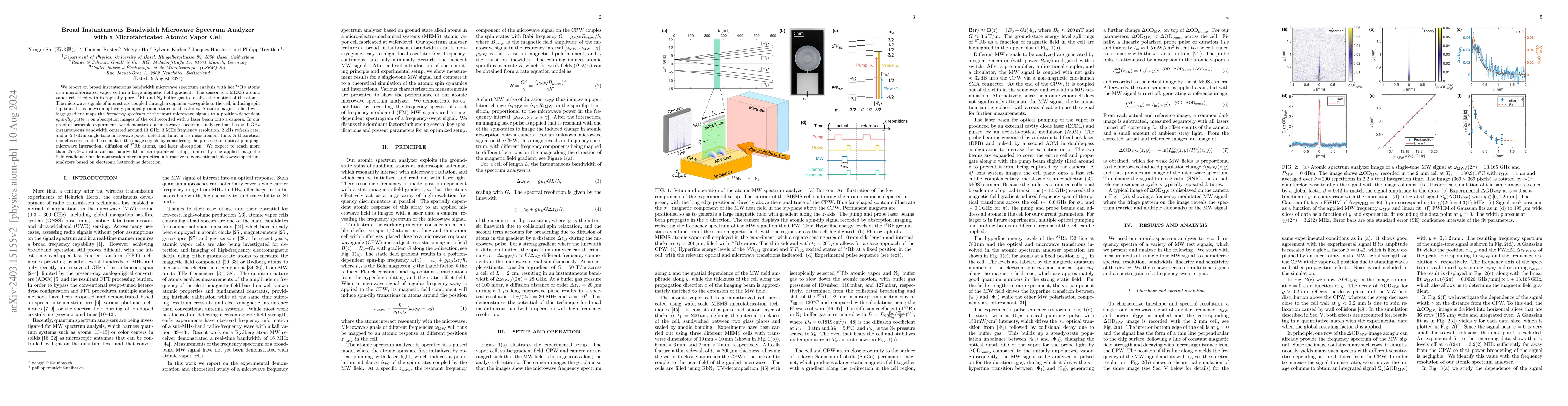 Thumbnail for Broad Instantaneous Bandwidth Microwave Spectrum Analyzer with a
  Microfabricated Atomic Vapor Cell
