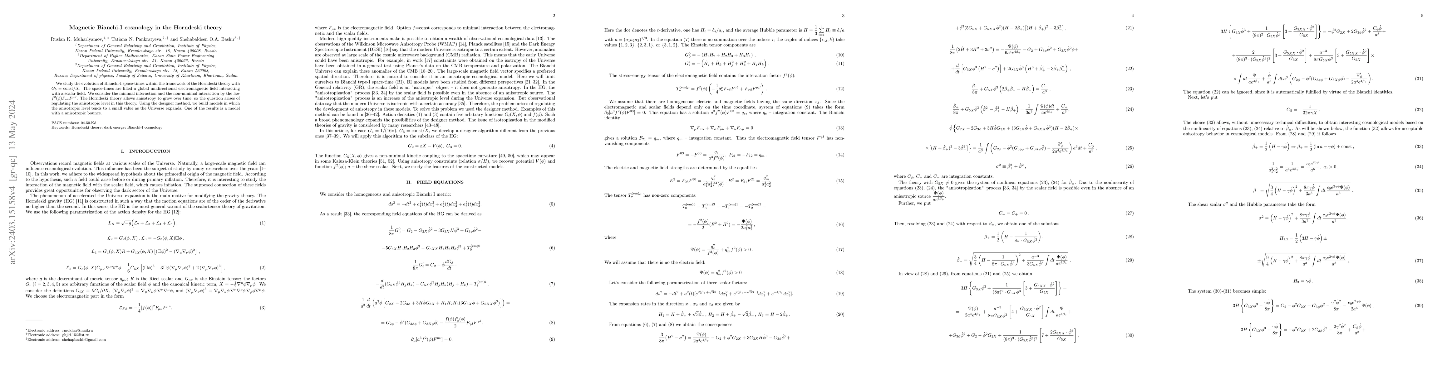 Thumbnail for Magnetic Bianchi-I cosmology in the Horndeski theory