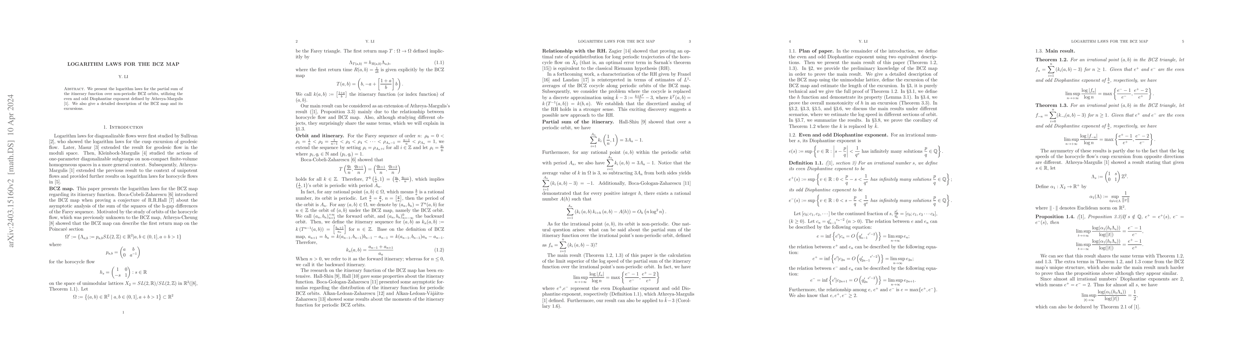 Thumbnail for Logarithm laws for BCZ map