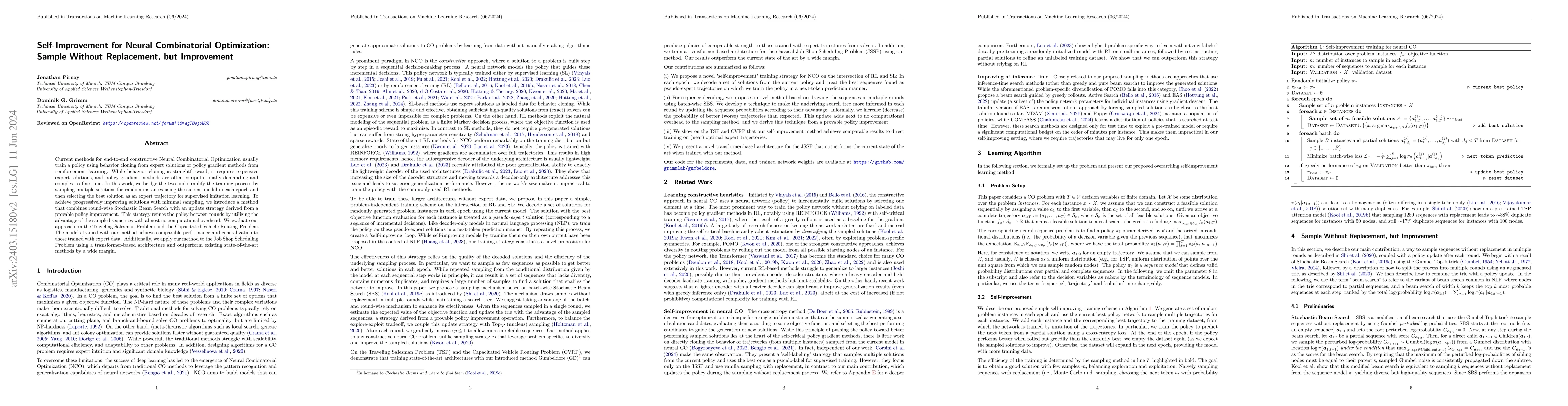 Thumbnail for Self-Improvement for Neural Combinatorial Optimization: Sample without
  Replacement, but Improvement