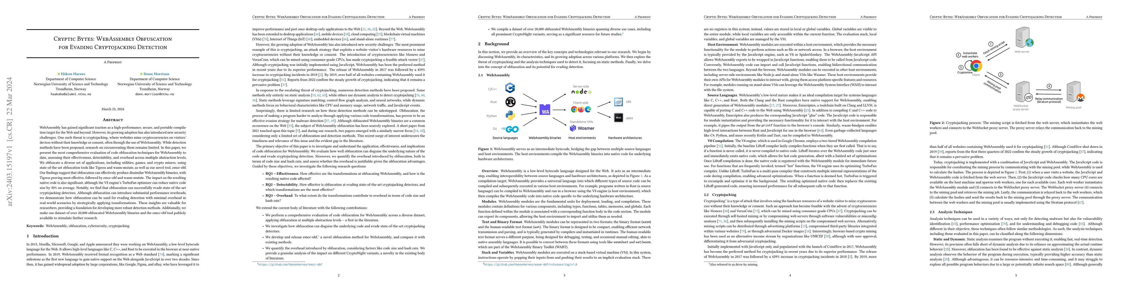 Thumbnail for Cryptic Bytes: WebAssembly Obfuscation for Evading Cryptojacking
  Detection