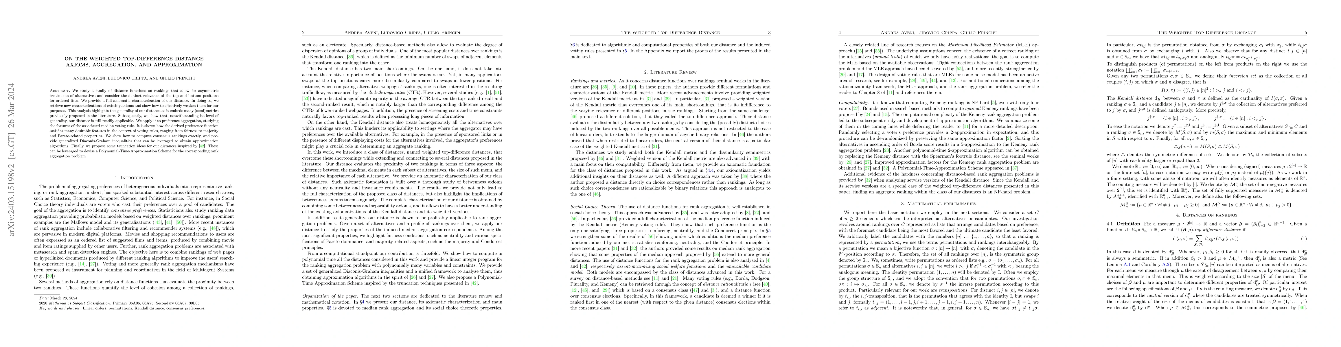 Thumbnail for On the Weighted Top-Difference Distance: Axioms, Aggregation, and
  Approximation