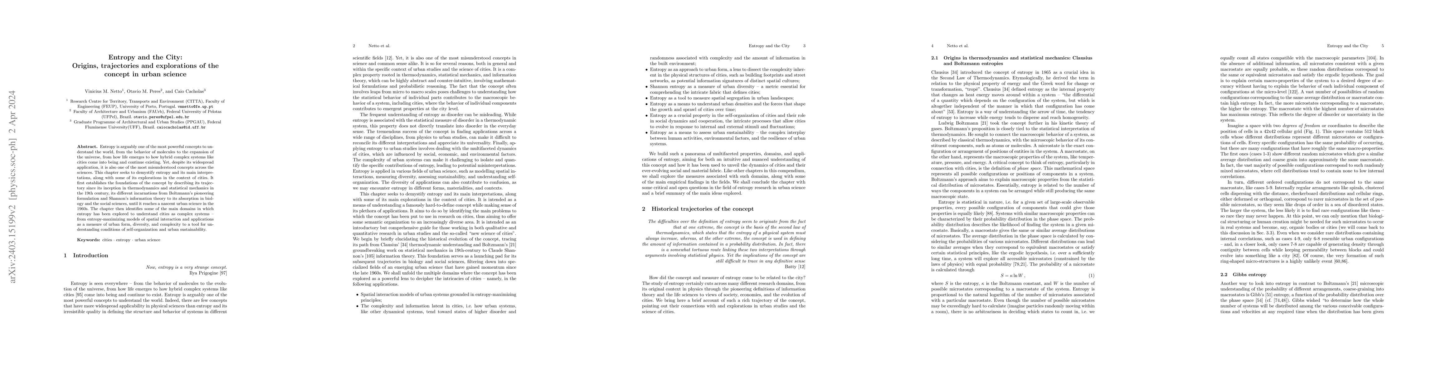 Thumbnail for Entropy and the City: Origins, trajectories and explorations of the
  concept in urban science