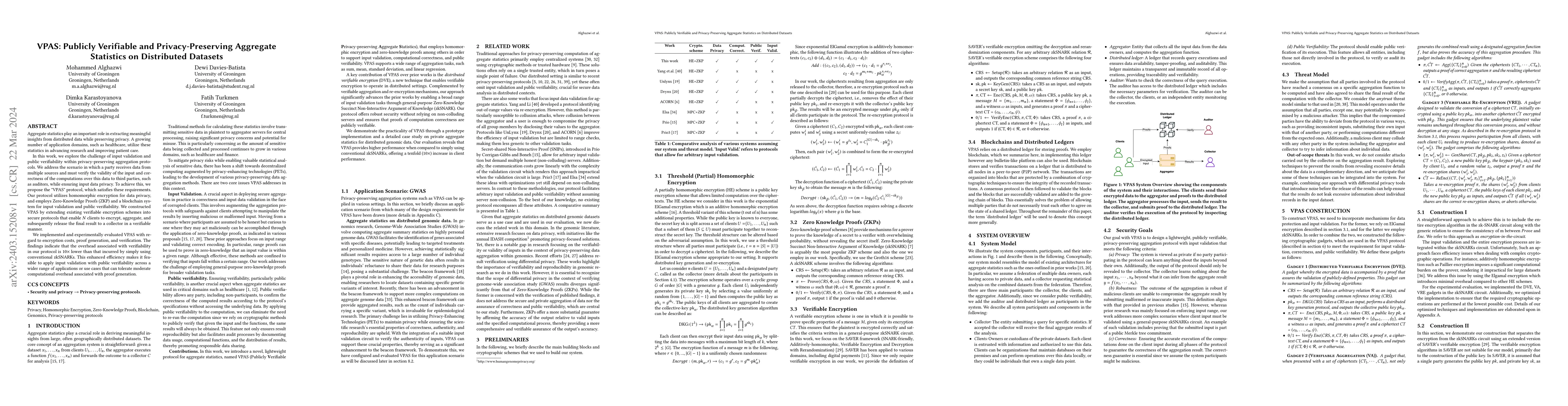 Thumbnail for VPAS: Publicly Verifiable and Privacy-Preserving Aggregate Statistics on
  Distributed Datasets