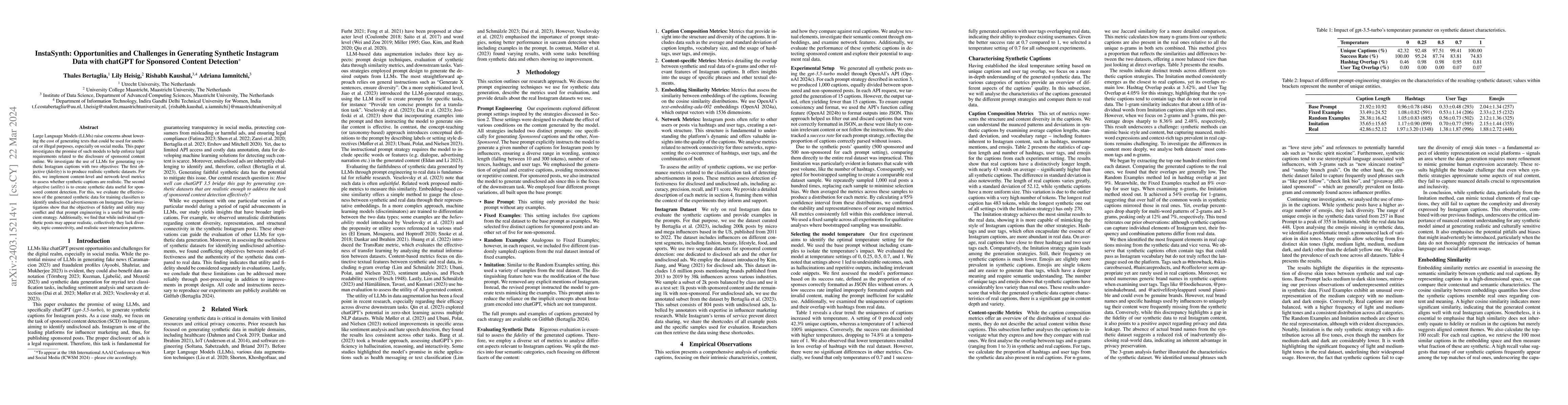 Thumbnail for InstaSynth: Opportunities and Challenges in Generating Synthetic
  Instagram Data with ChatGPT for Sponsored Content Detection