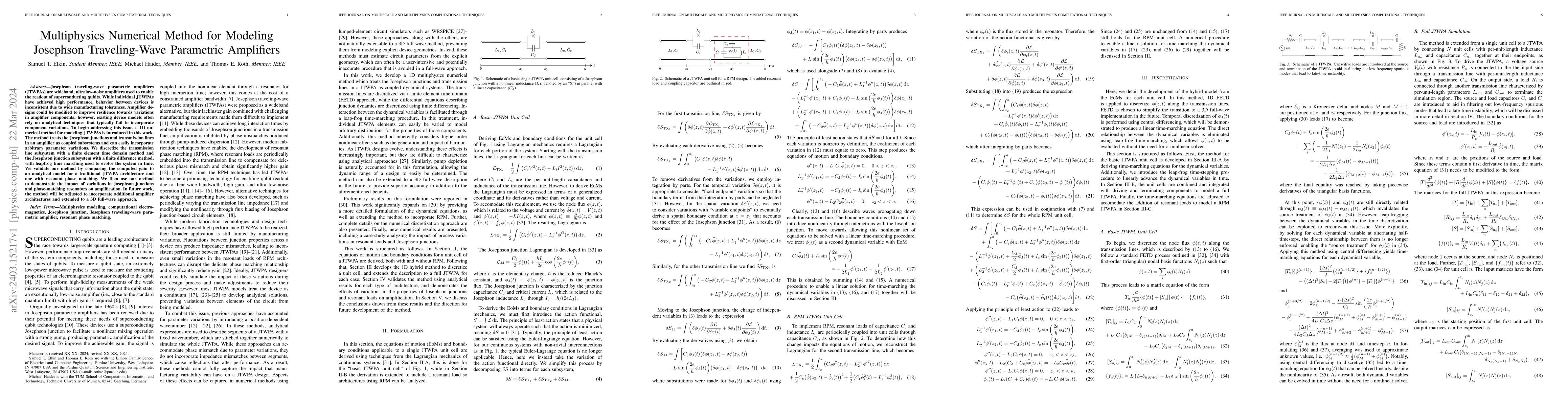 Thumbnail for Multiphysics Numerical Method for Modeling Josephson Traveling-Wave
  Parametric Amplifiers