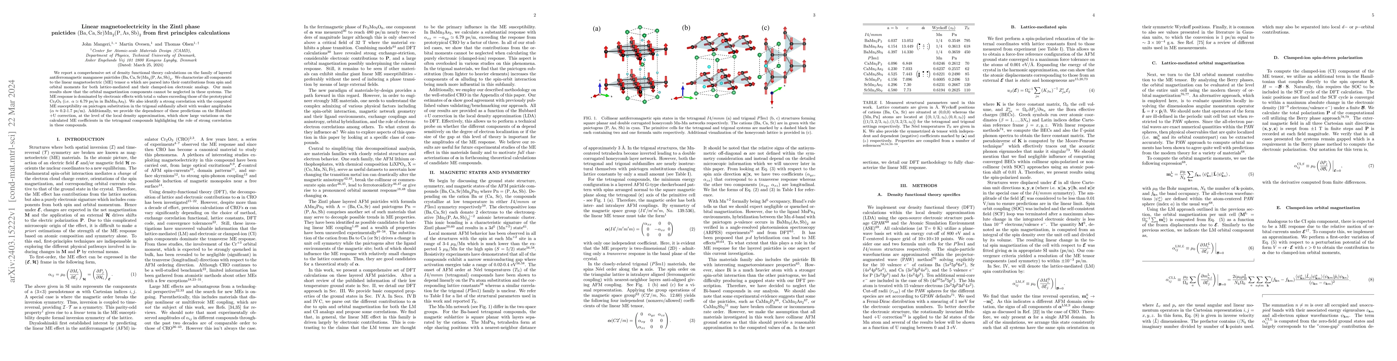 Thumbnail for Linear magnetoelectricity in the Zintl phase pnictides (Ba, Ca,
  Sr)$\mathrm{Mn}_2\mathrm{(P, As, Sb)}_2$ from first principles calculations
