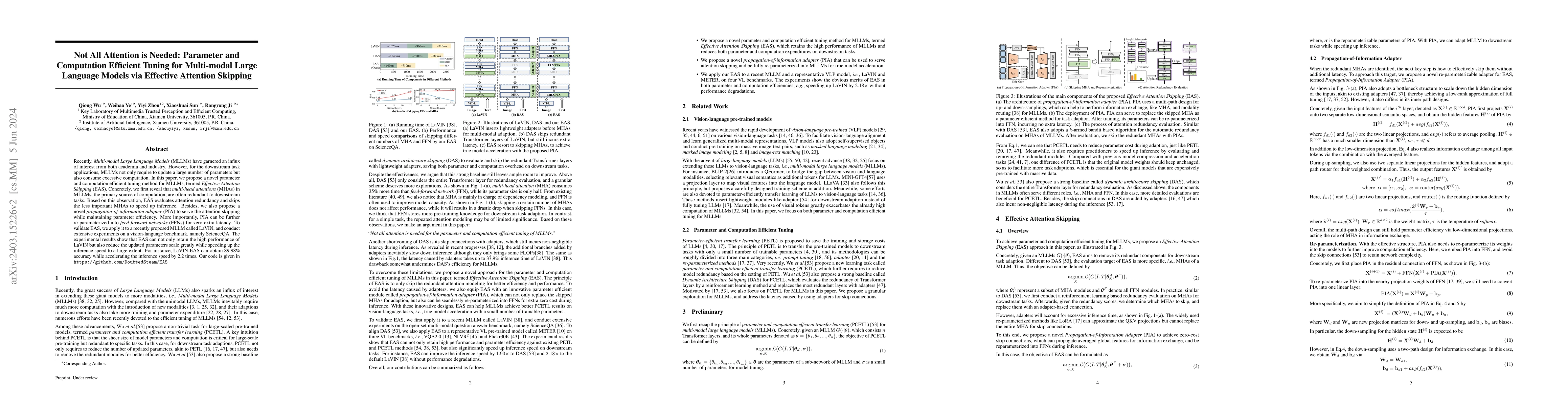 Thumbnail for Not All Attention is Needed: Parameter and Computation Efficient
  Transfer Learning for Multi-modal Large Language Models