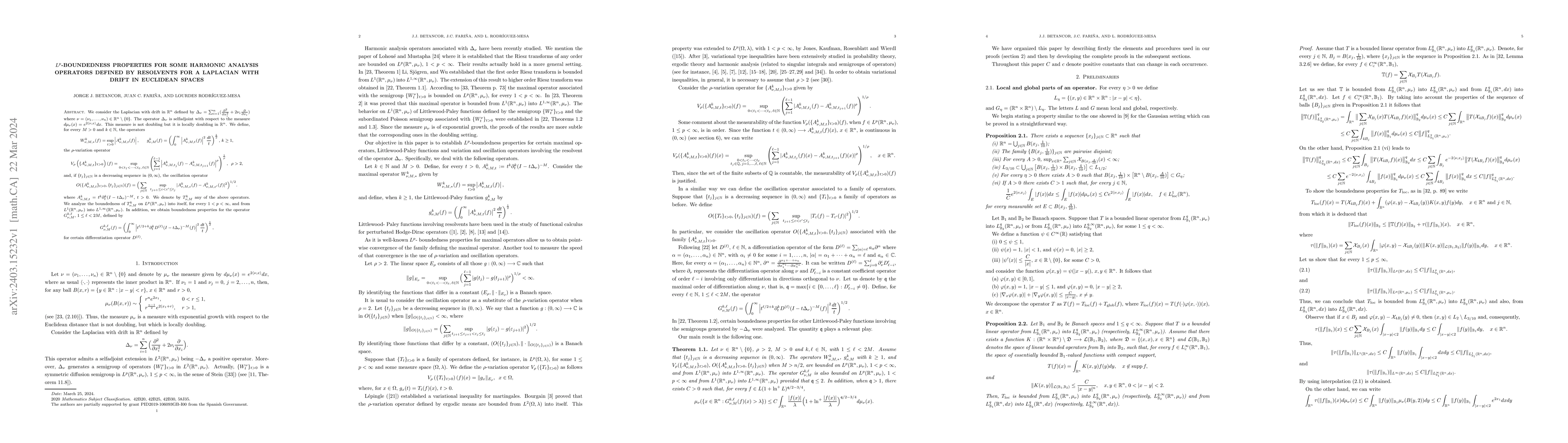 Thumbnail for $L^p$-boundedness properties for some harmonic analysis operators
  defined by resolvents for a Laplacian with drift in Euclidean spaces