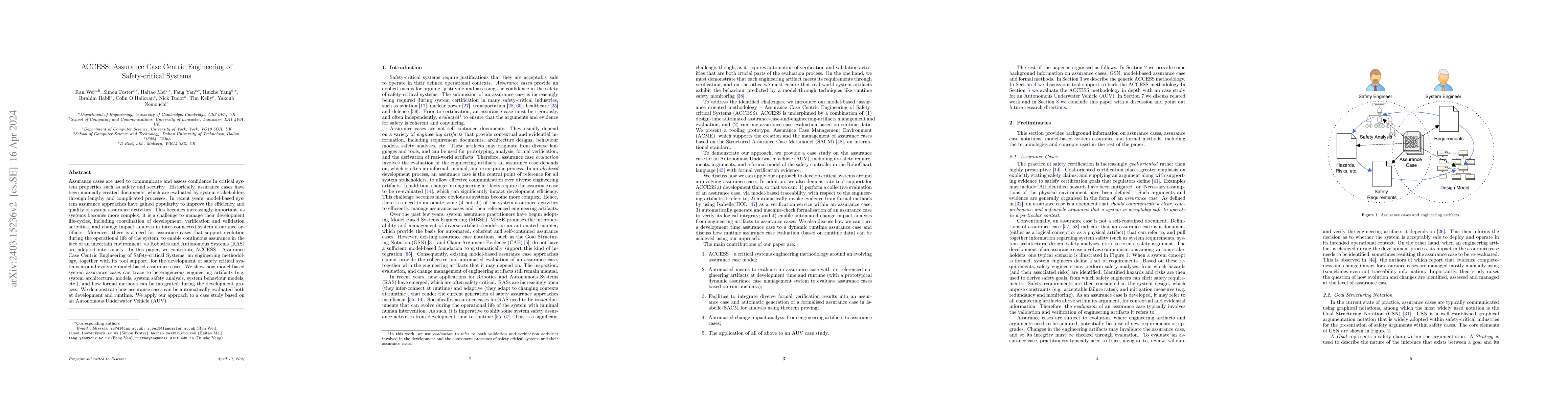 Thumbnail for ACCESS: Assurance Case Centric Engineering of Safety-critical Systems