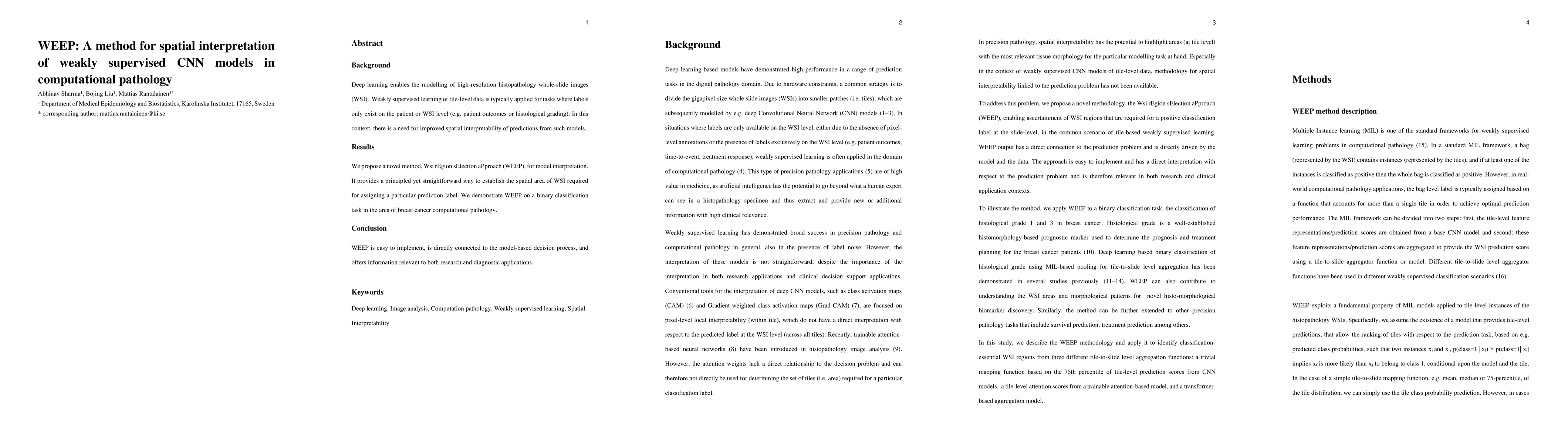 Thumbnail for WEEP: A method for spatial interpretation of weakly supervised CNN
  models in computational pathology