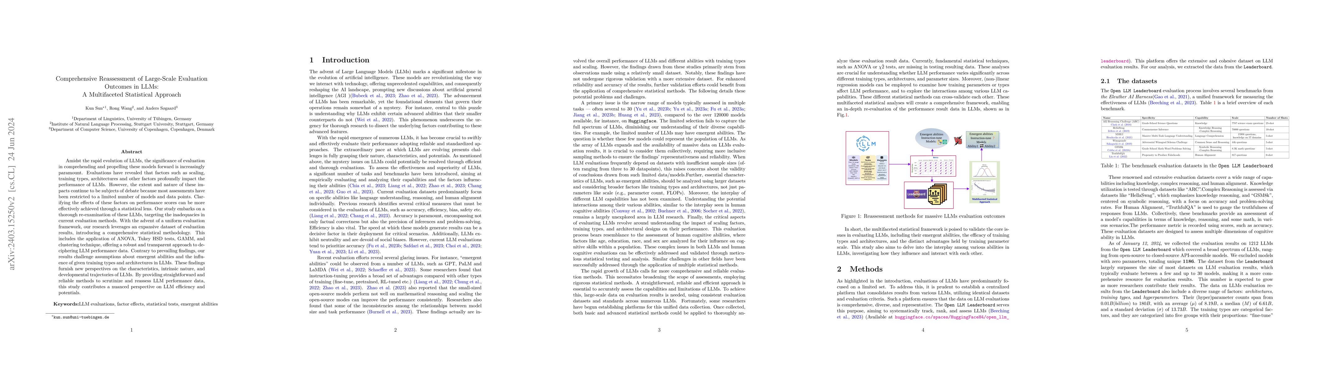 Thumbnail for Comprehensive Reassessment of Large-Scale Evaluation Outcomes in LLMs: A
  Multifaceted Statistical Approach
