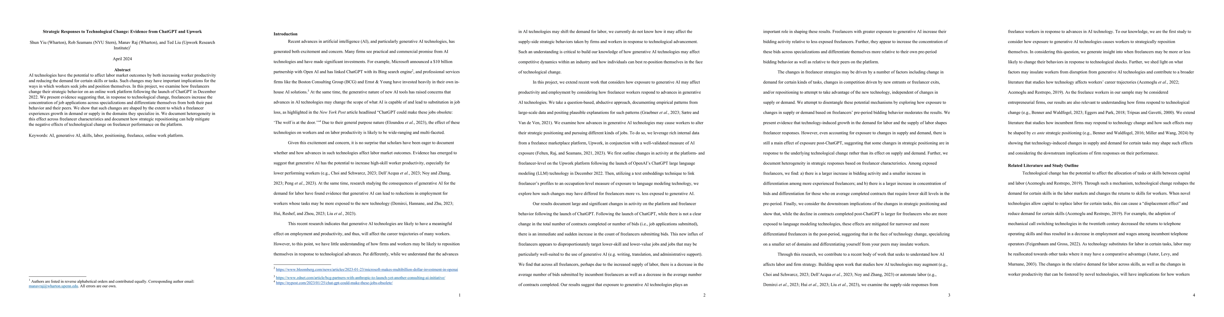 Thumbnail for Strategic Responses to Technological Change: Evidence from ChatGPT and
  Upwork