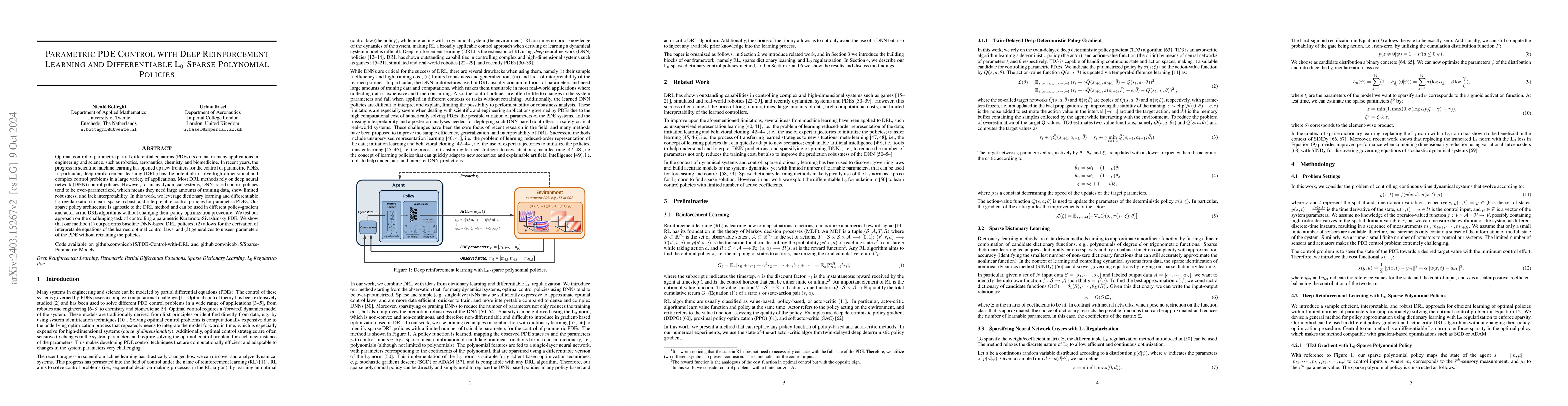 Thumbnail for Parametric PDE Control with Deep Reinforcement Learning and
  Differentiable L0-Sparse Polynomial Policies