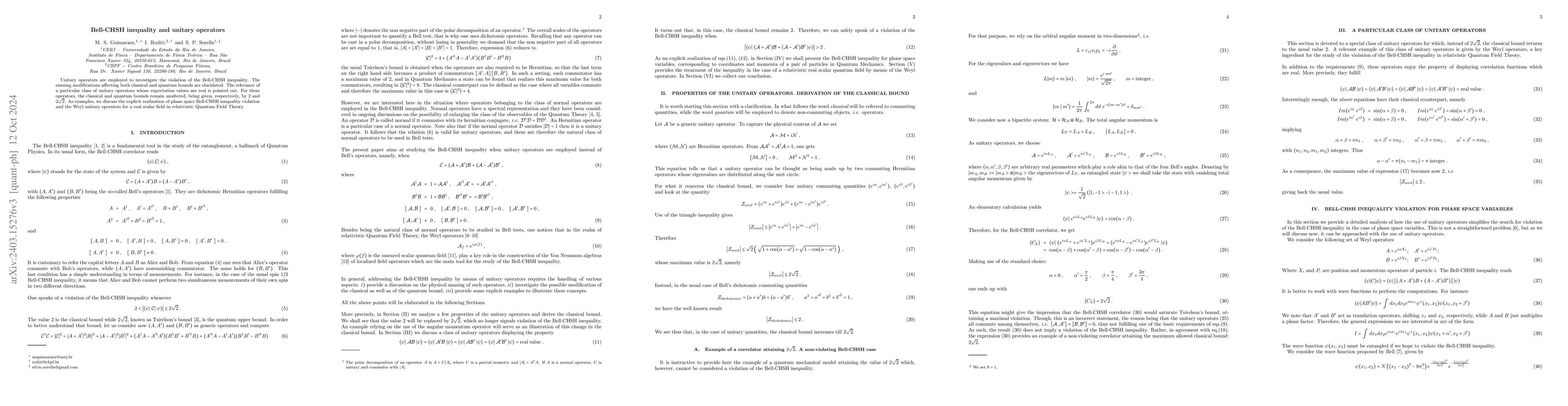 Thumbnail for Bell-CHSH inequality and unitary operators