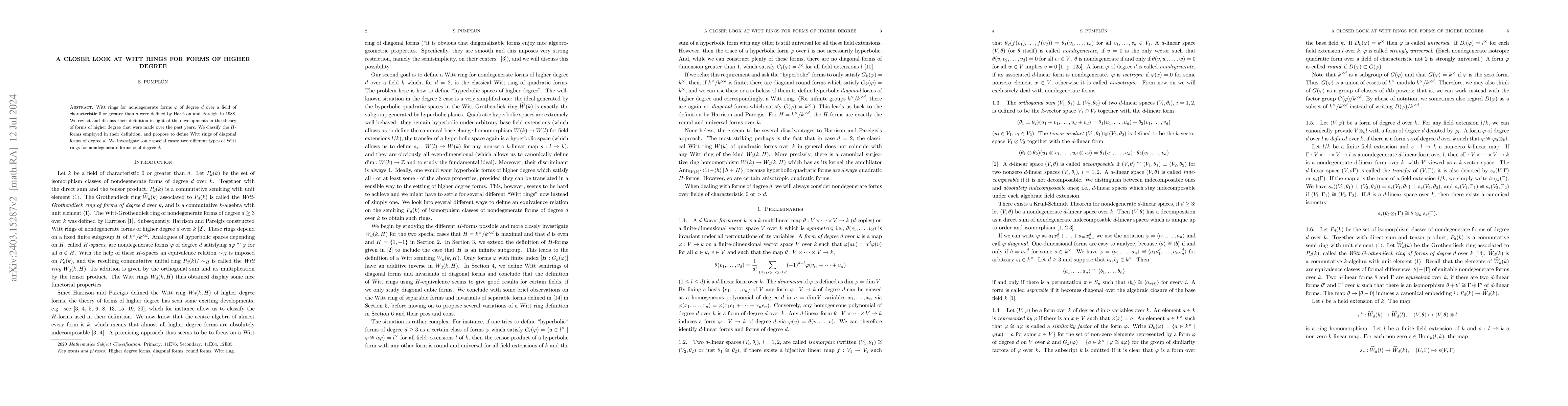 Thumbnail for A closer look at Witt rings for forms of higher degree
