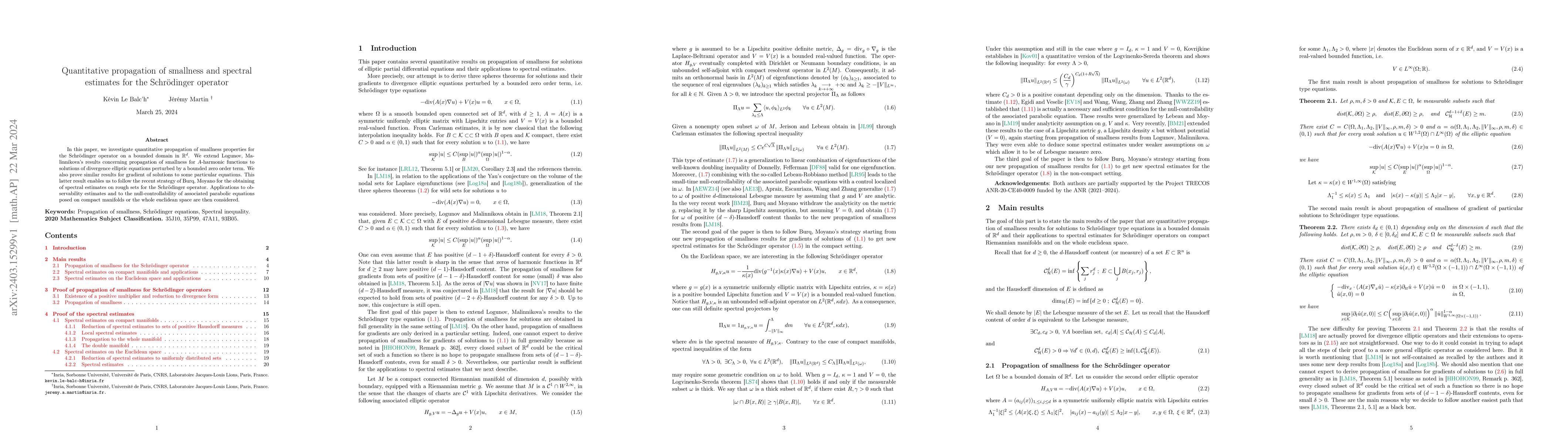 Thumbnail for Quantitative propagation of smallness and spectral estimates for the
  Schr\"odinger operator