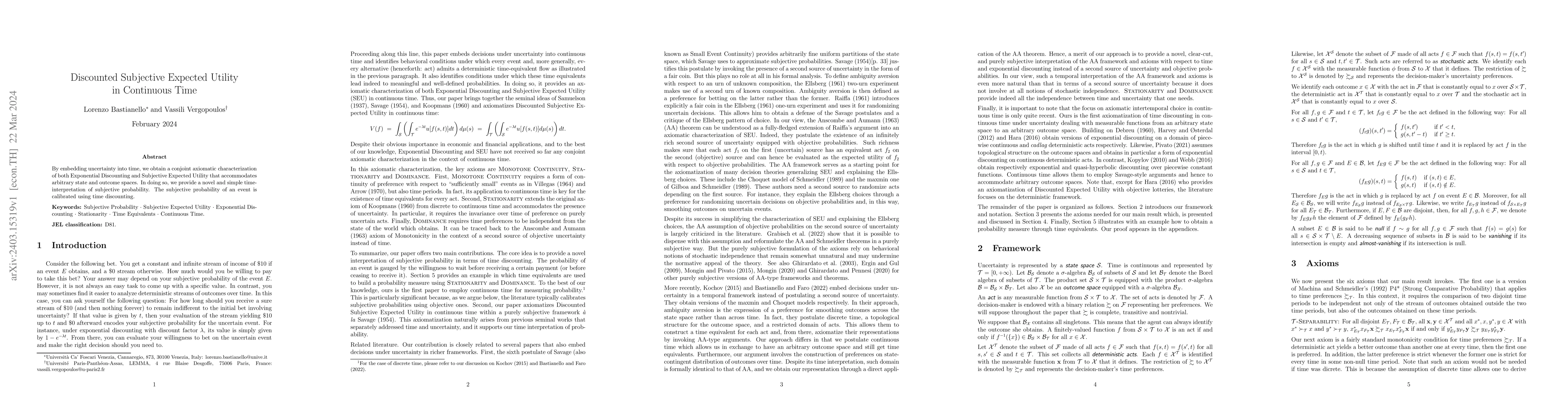 Thumbnail for Discounted Subjective Expected Utility in Continuous Time