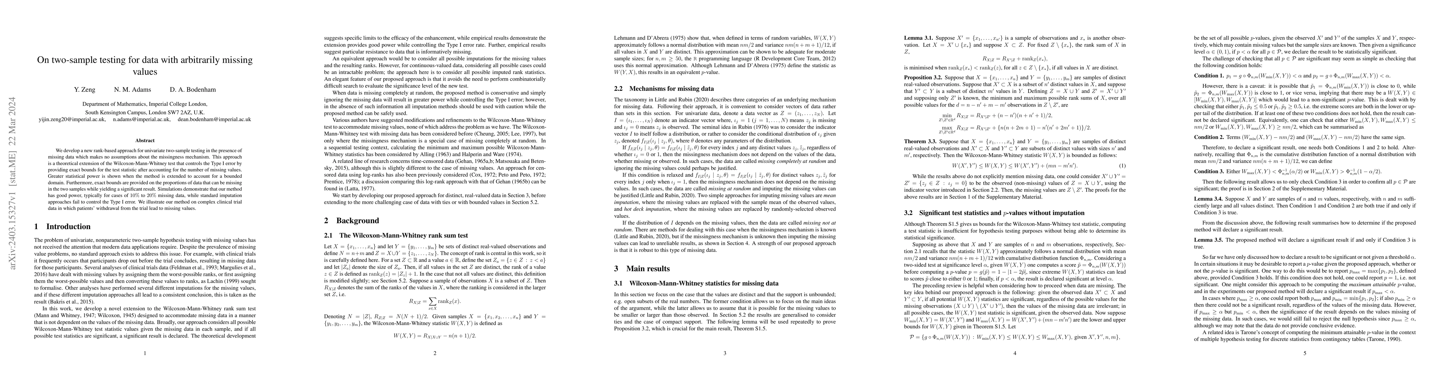 Thumbnail for On two-sample testing for data with arbitrarily missing values
