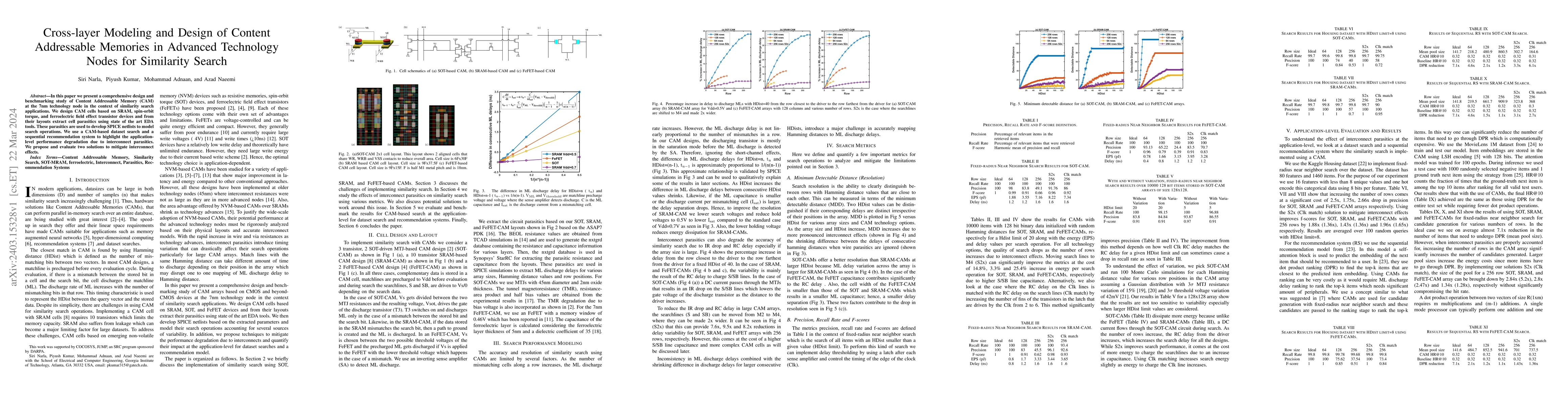 Thumbnail for Cross-layer Modeling and Design of Content Addressable Memories in
  Advanced Technology Nodes for Similarity Search