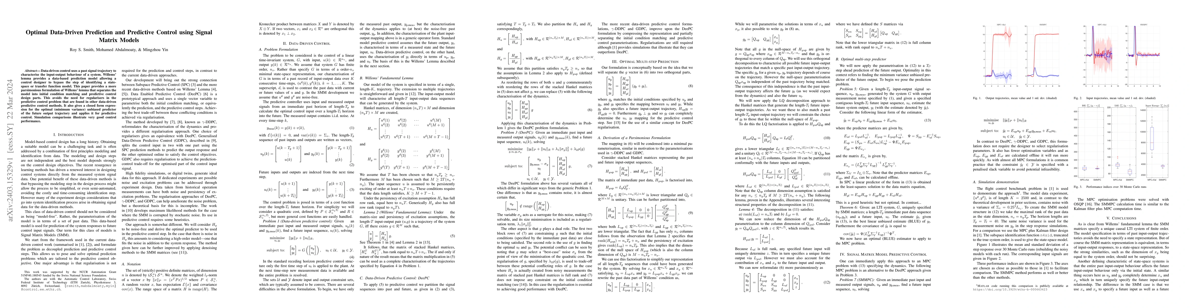 Thumbnail for Optimal Data-Driven Prediction and Predictive Control using Signal
  Matrix Models