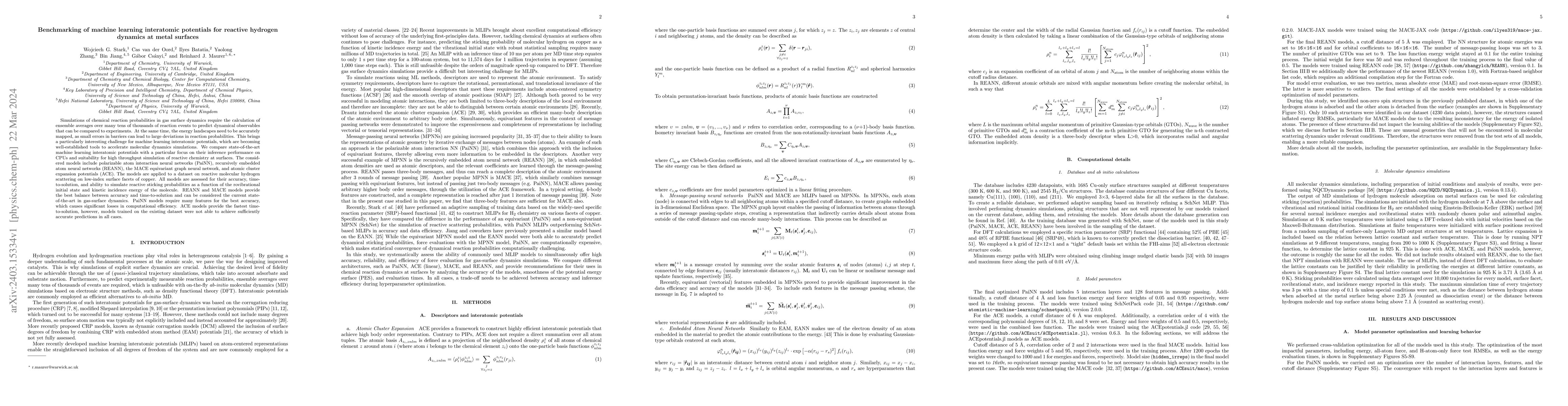 Thumbnail for Benchmarking of machine learning interatomic potentials for reactive
  hydrogen dynamics at metal surfaces