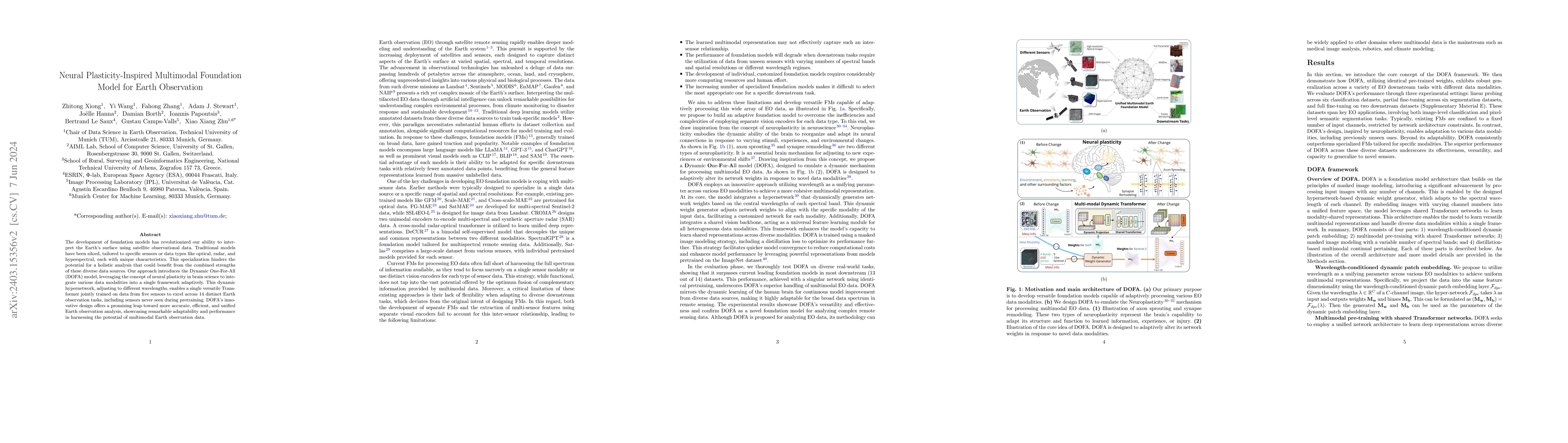 Thumbnail for Neural Plasticity-Inspired Multimodal Foundation Model for Earth
  Observation