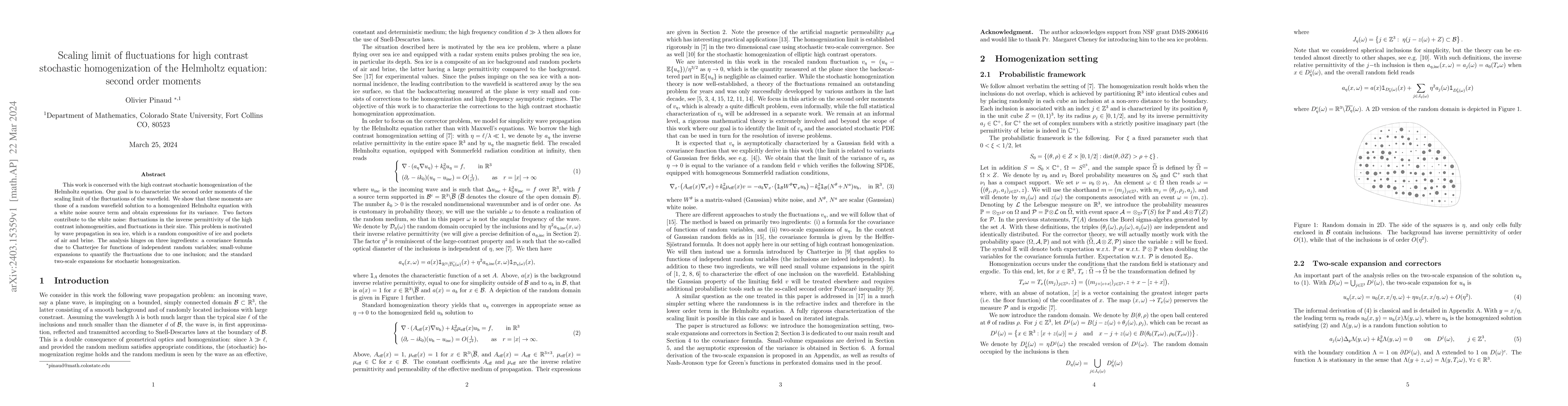 Thumbnail for Scaling limit of fluctuations for high contrast stochastic
  homogenization of the Helmholtz equation: second order moments