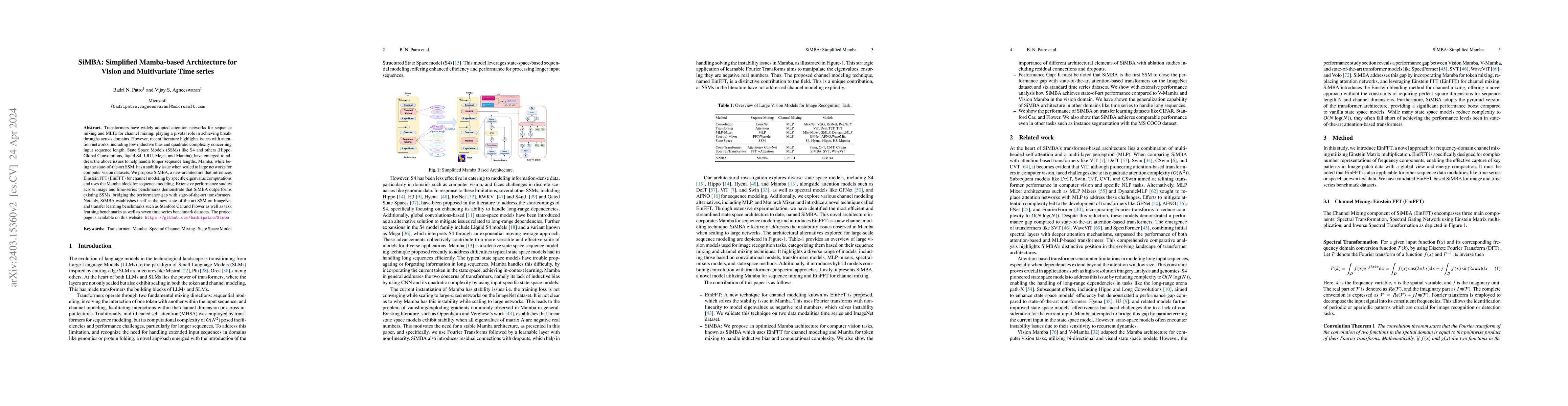 Thumbnail for SiMBA: Simplified Mamba-Based Architecture for Vision and Multivariate
  Time series