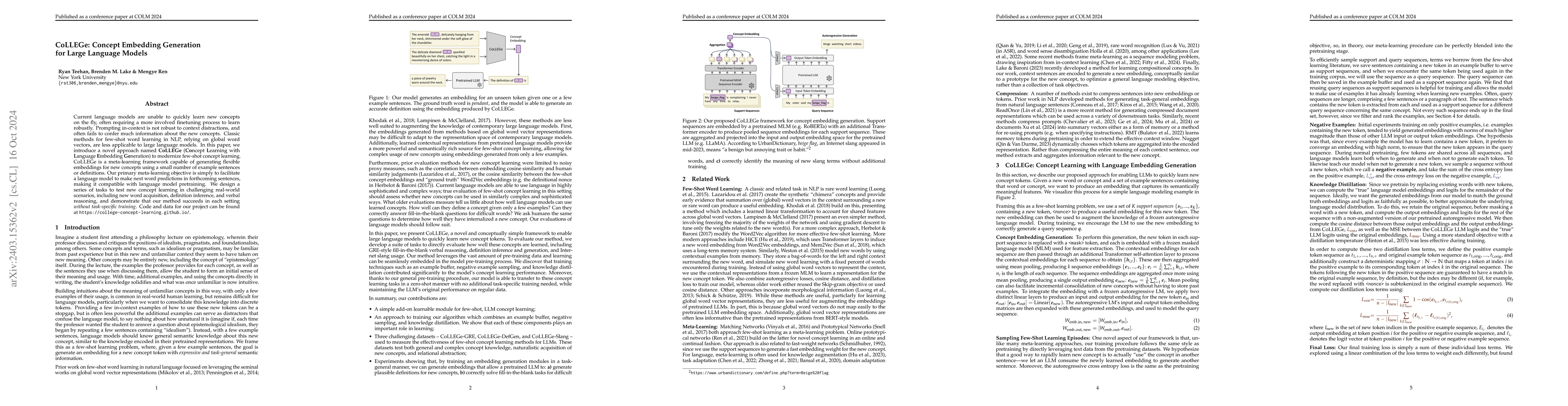 Thumbnail for CoLLEGe: Concept Embedding Generation for Large Language Models