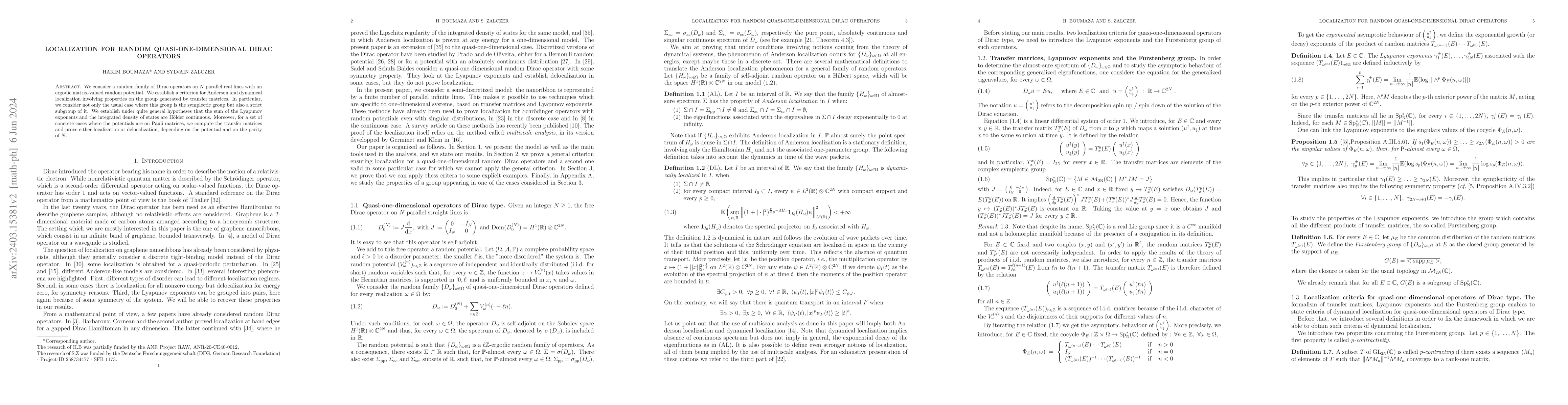 Thumbnail for Localization for quasi-one-dimensional Dirac operators