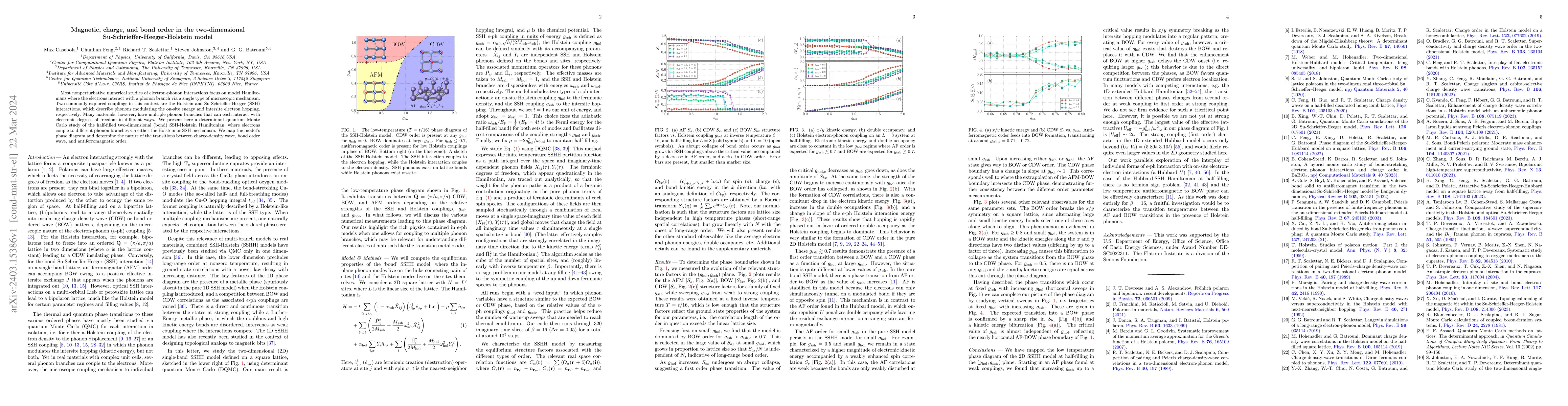 Thumbnail for Magnetic, charge, and bond order in the two-dimensional
  Su-Schrieffer-Heeger-Holstein model