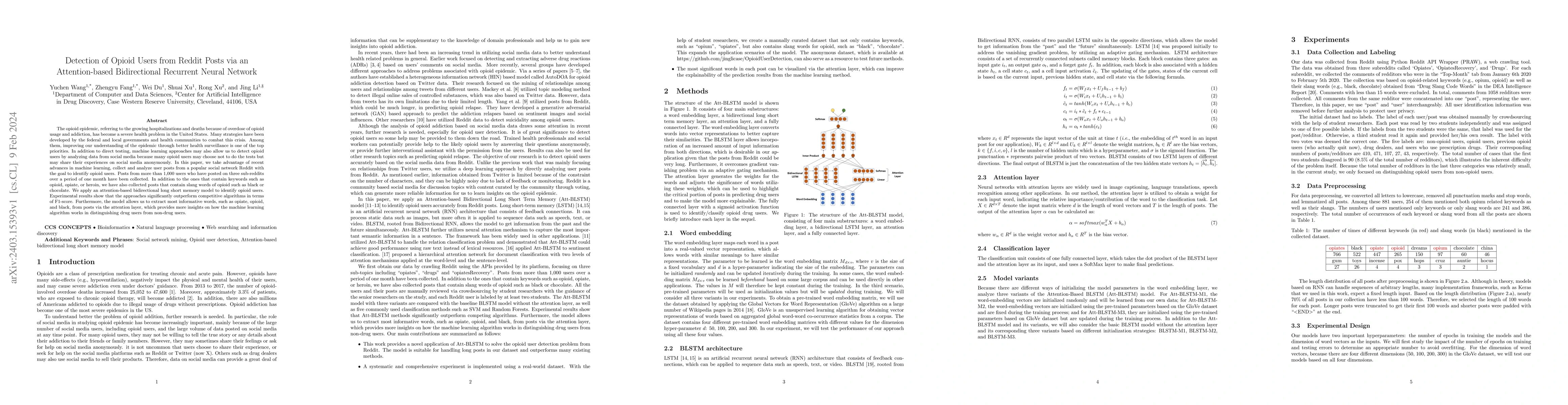 Thumbnail for Detection of Opioid Users from Reddit Posts via an Attention-based
  Bidirectional Recurrent Neural Network
