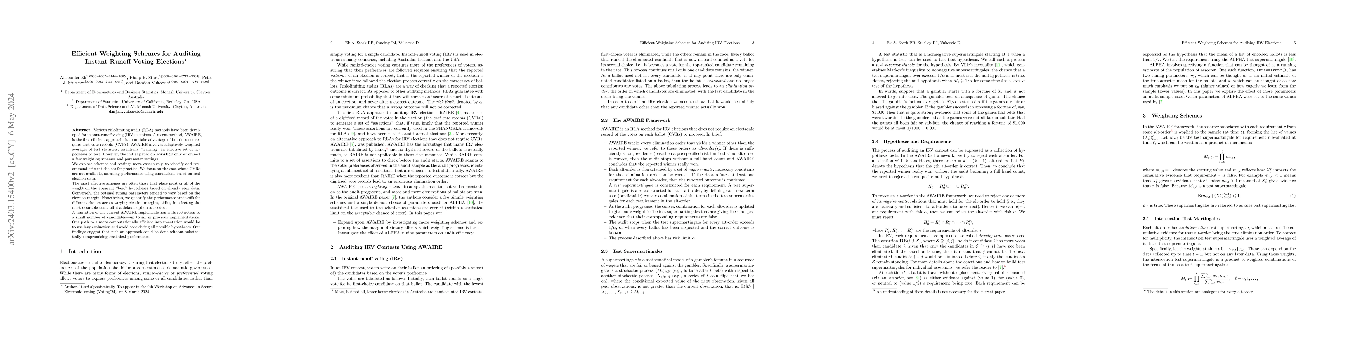 Thumbnail for Efficient Weighting Schemes for Auditing Instant-Runoff Voting Elections