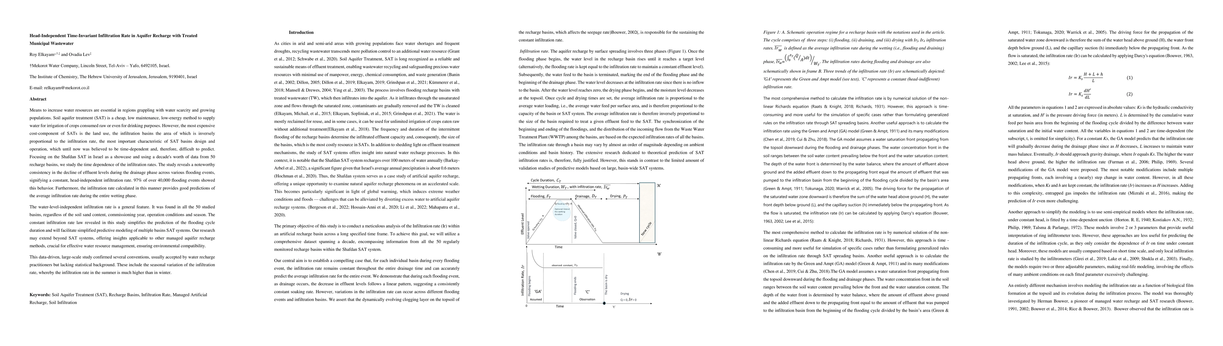 Thumbnail for Head-Independent Time-Invariant Infiltration Rate in Aquifer Recharge
  with Treated Municipal Wastewater